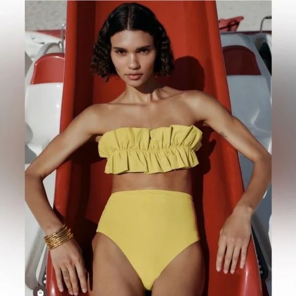 ZARA 2 PIECE RUFFLED BIKINI TOP AND HIGH WAIST BIKINI BOTTOM - Picture 2 of 4